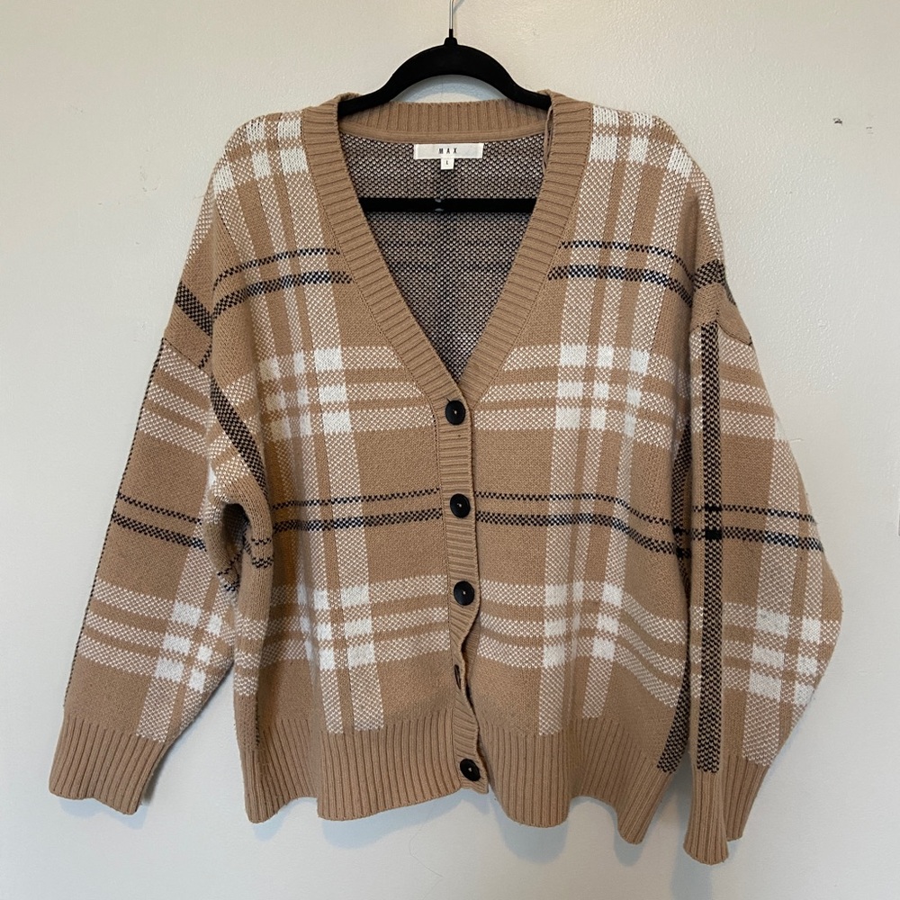 Merino Wool Plaid Cardigan